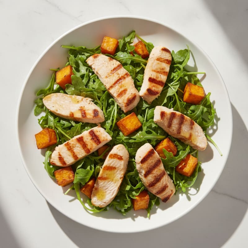 Grilled Turkey Breast Salad with Roasted Sweet Potato and Arugula