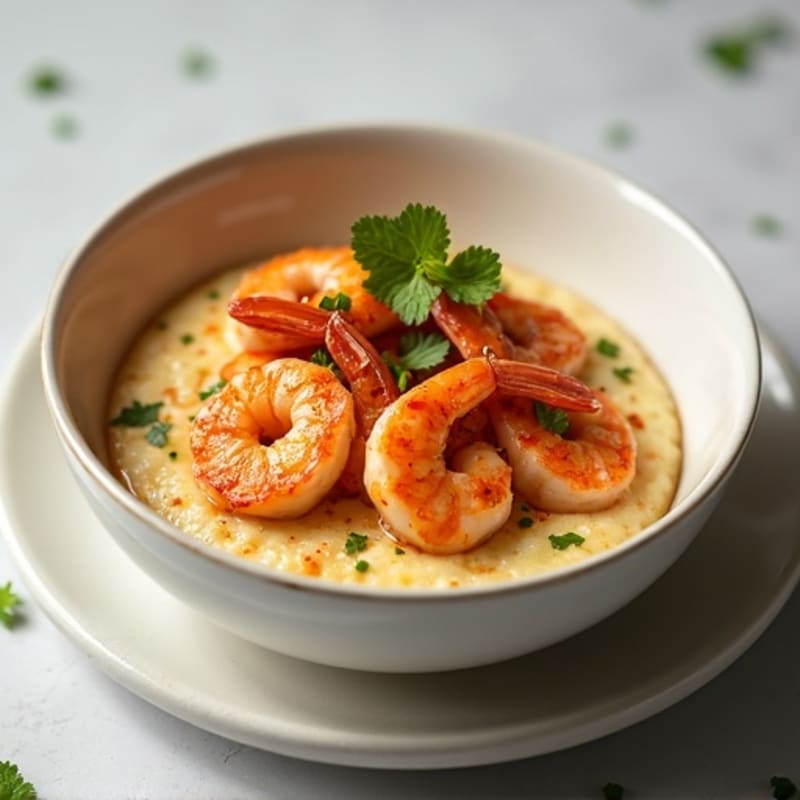 Spicy Garlic Pan-Seared Shrimp with Creamy Grits