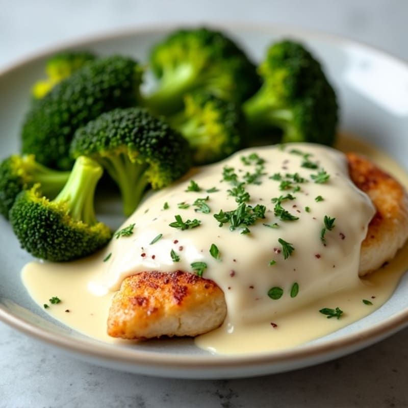 Creamy Garlic Herb Chicken with Roasted Broccoli
