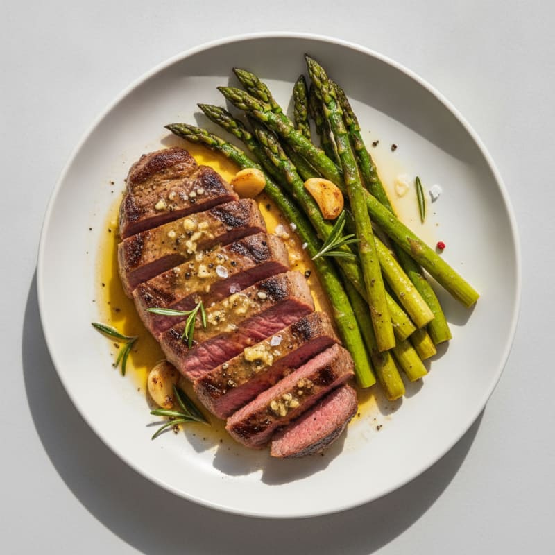 Garlic Butter Pan-Seared Steak with Asparagus