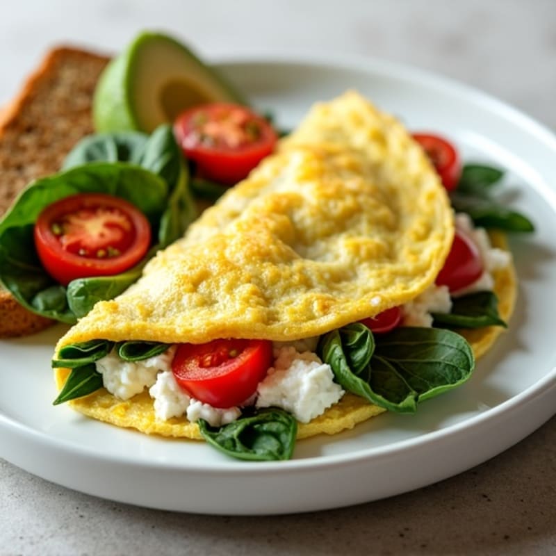 Egg White Spinach Omelet with Cottage Cheese and Cherry Tomatoes