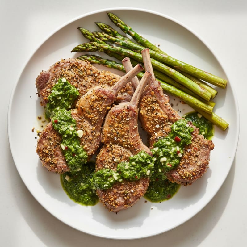 Tender Herb-Crusted Lamb Chops with Zesty Chimichurri