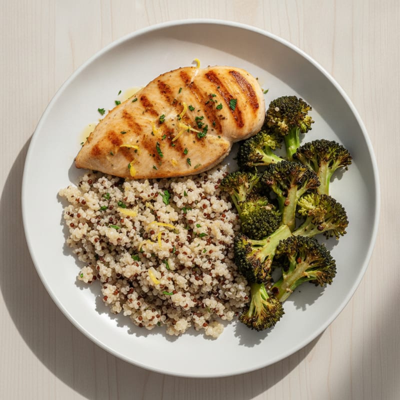 Grilled Chicken Breast with Quinoa and Roasted Broccoli