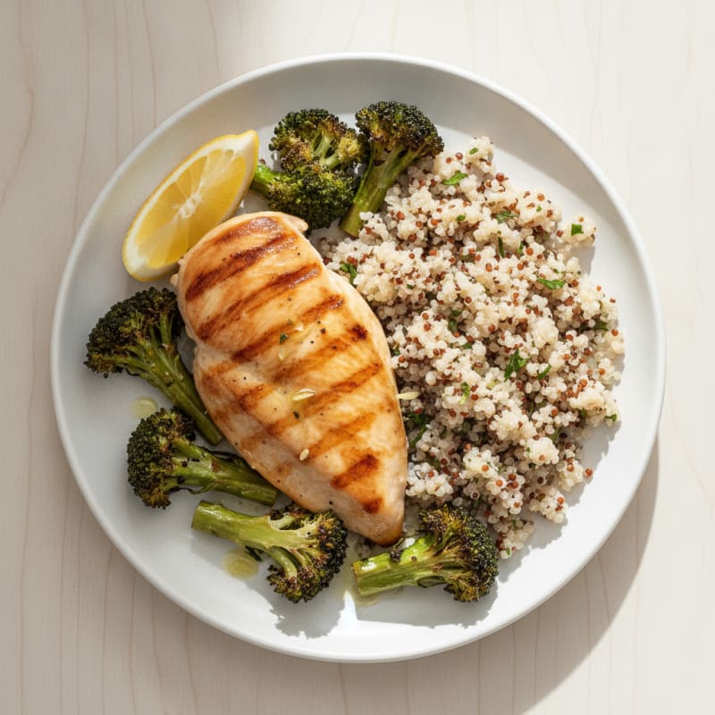 Grilled Chicken Breast with Quinoa and Roasted Broccoli