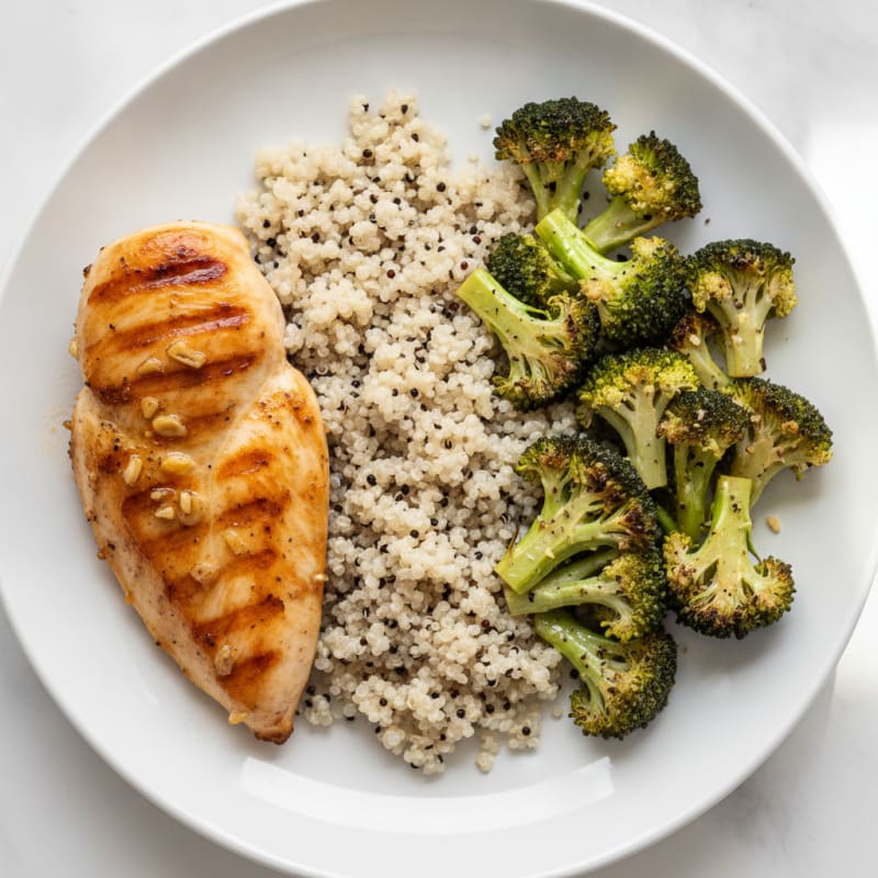 Grilled Chicken Breast with Roasted Broccoli and Quinoa