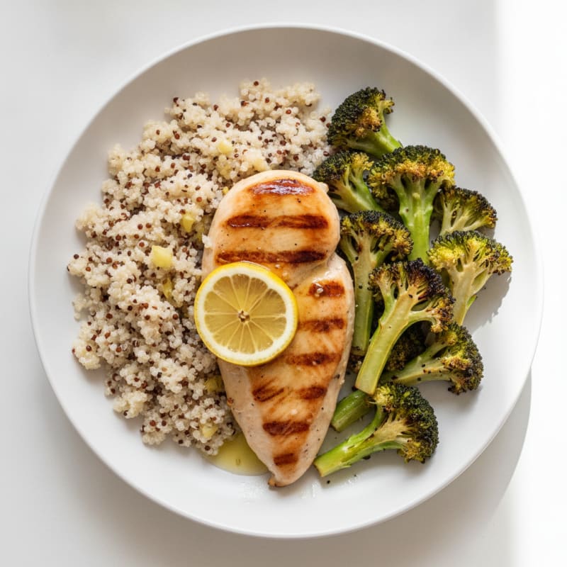 Grilled Chicken Breast with Quinoa and Roasted Broccoli