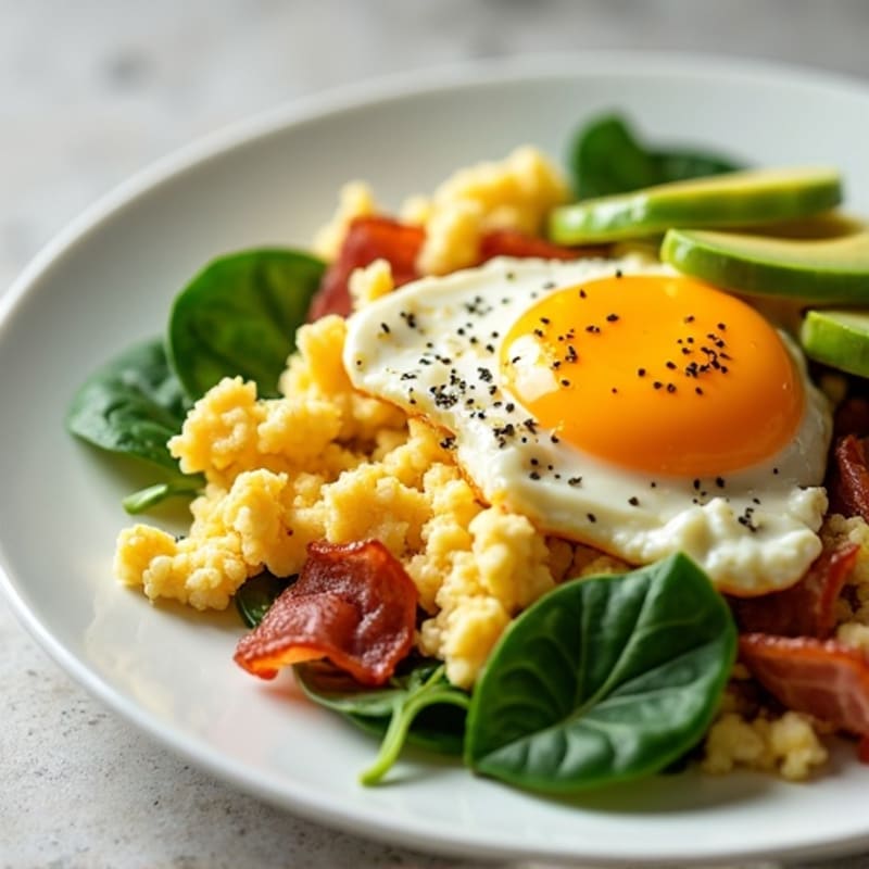 Cottage Cheese Egg Scramble with Spinach and Turkey Bacon