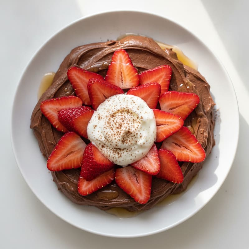 Chocolate Protein Pudding with Sliced Strawberries