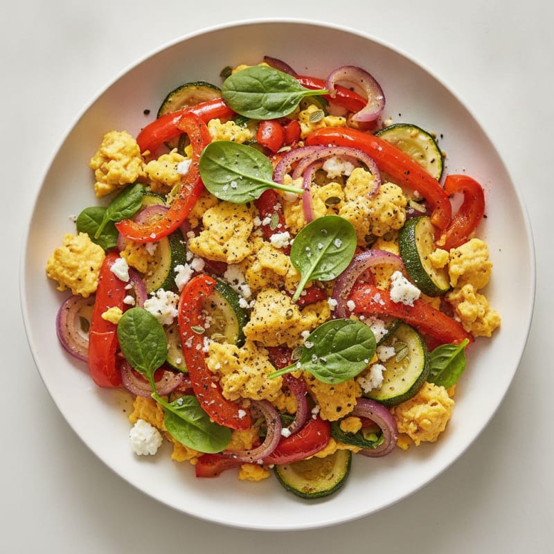 Hearty Scrambled Eggs with Roasted Vegetables