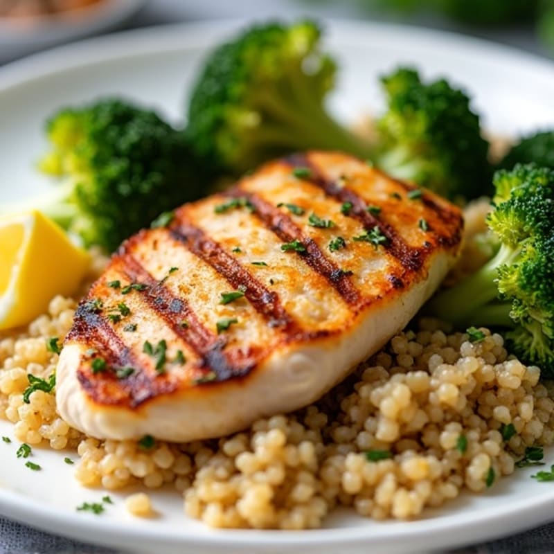 Grilled Chicken Breast with Quinoa and Roasted Broccoli
