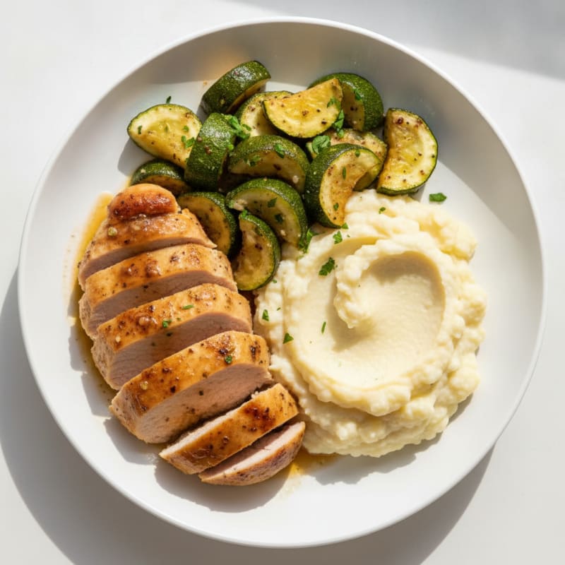 Seared Turkey Breast with Roasted Zucchini and Cauliflower Mash
