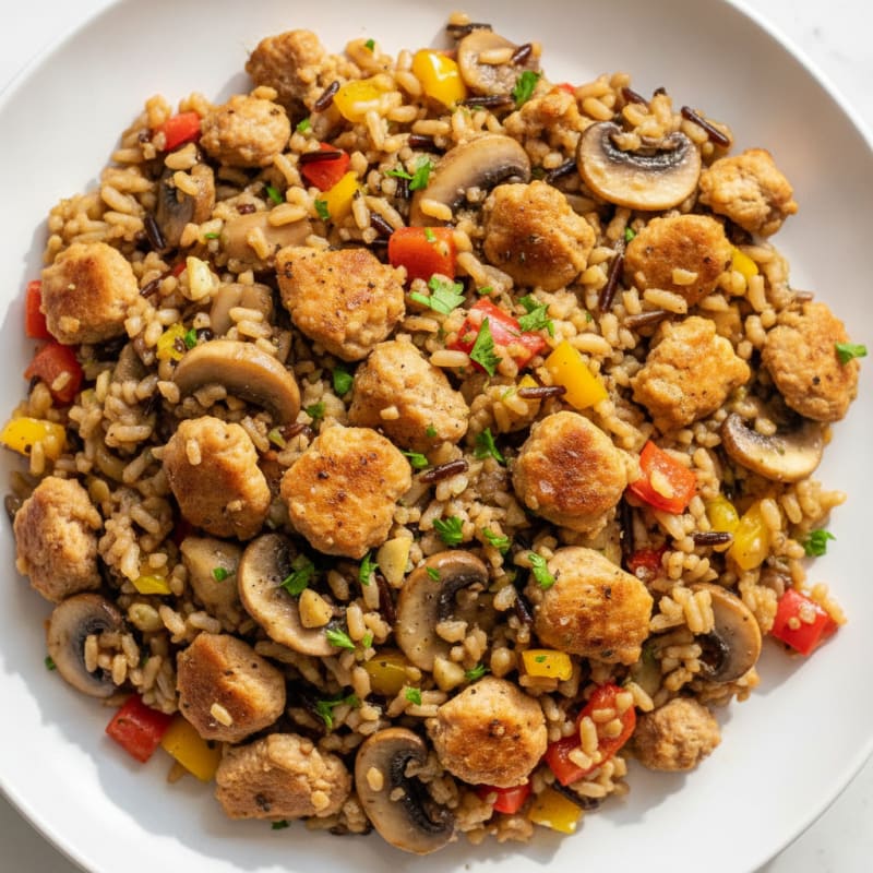 Savory Ground Chicken Wild Rice Skillet