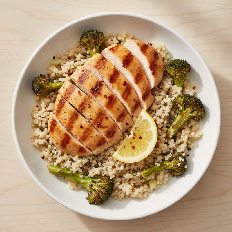 Grilled Chicken and Quinoa Bowl with Roasted Broccoli