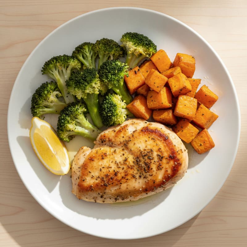 Herb-Seared Chicken Breast with Steamed Broccoli