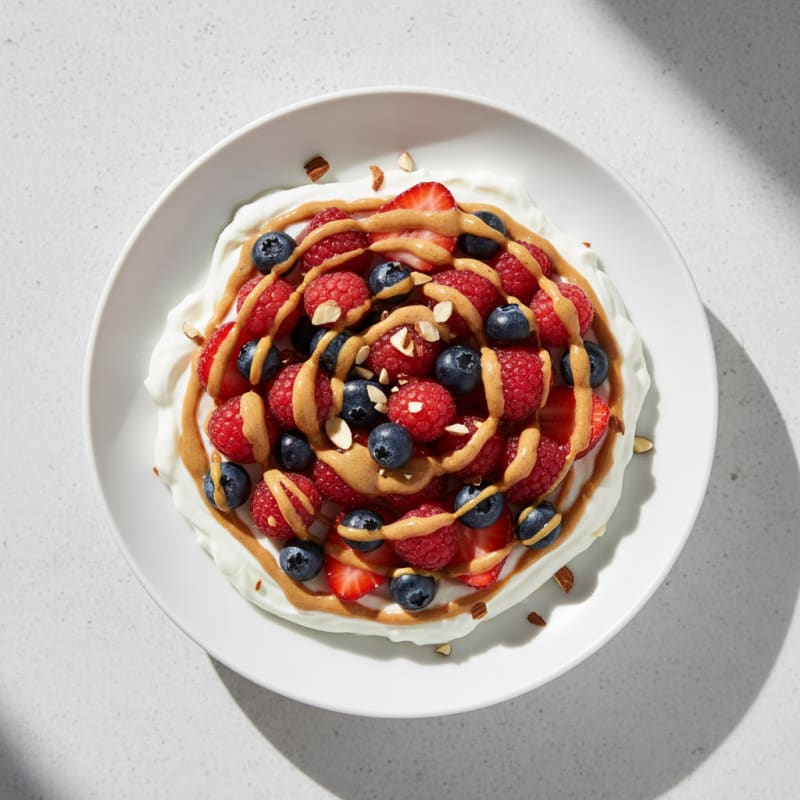 Greek Yogurt Protein Parfait with Mixed Berries and Almond Butter