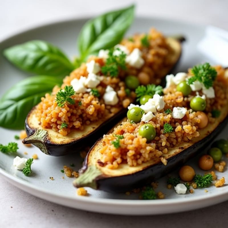 Herb-Roasted Quinoa Stuffed Eggplant Boats
