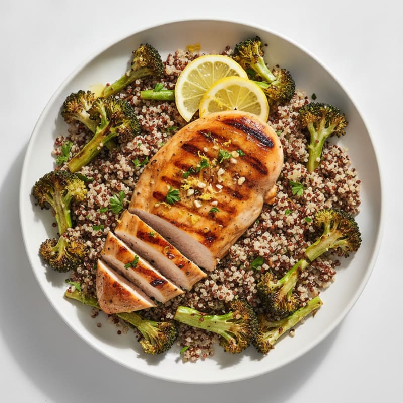Grilled Chicken Breast with Quinoa and Roasted Broccoli