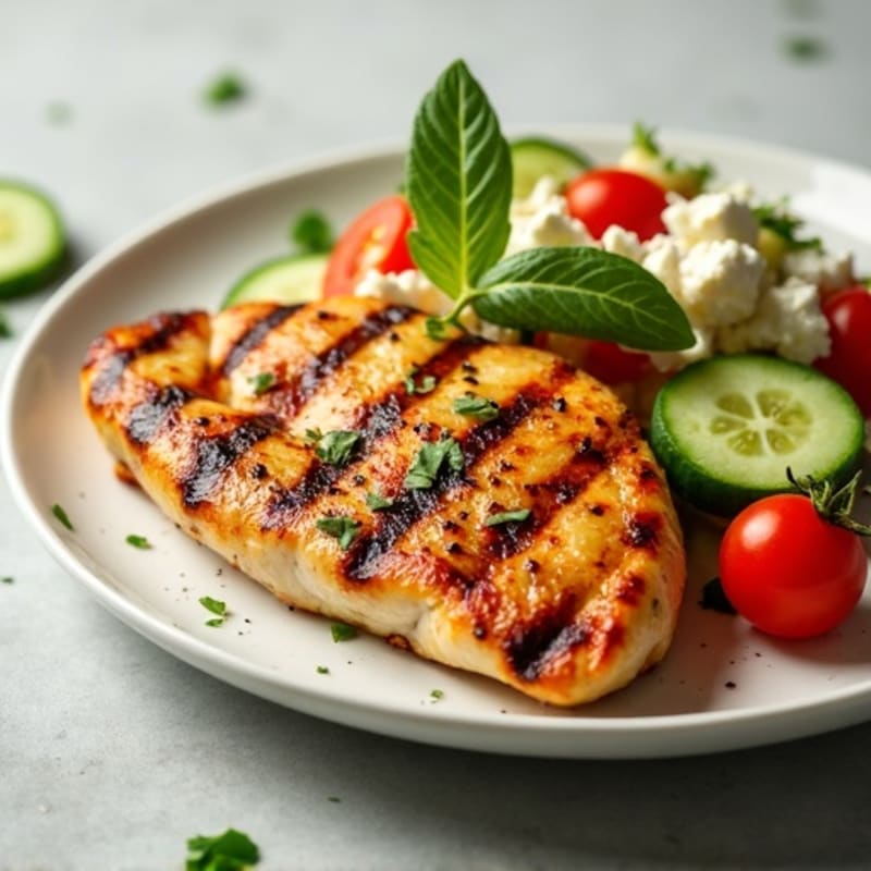 Grilled Chicken Breast with Cucumber Tomato Salad