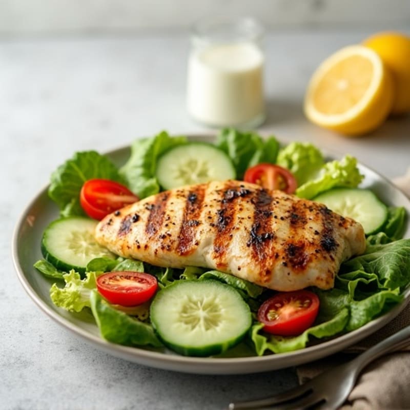 Grilled Chicken and Crisp Romaine Salad with Creamy Garlic-Parmesan Dressing