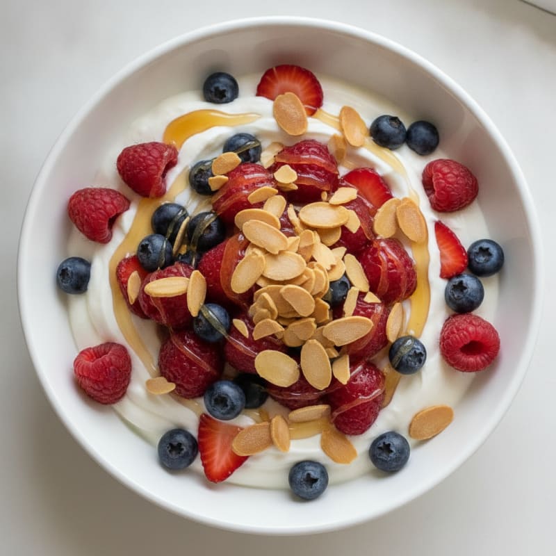 Greek Yogurt Protein Parfait with Mixed Berries and Almonds