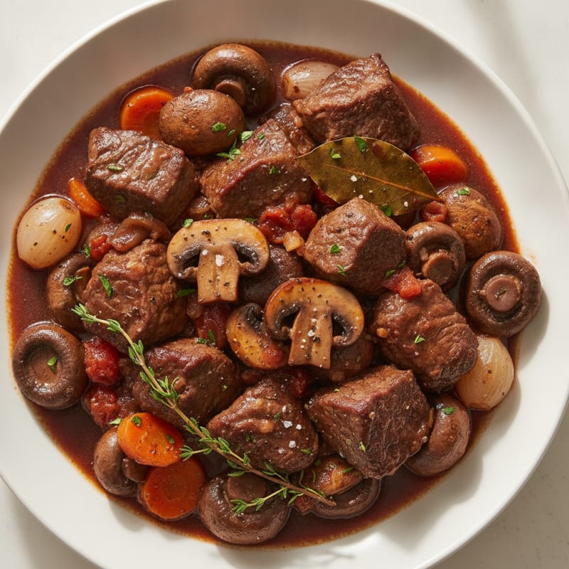 Red Wine Braised Beef with Mushrooms