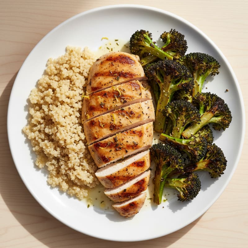 Grilled Chicken Breast with Quinoa and Roasted Broccoli