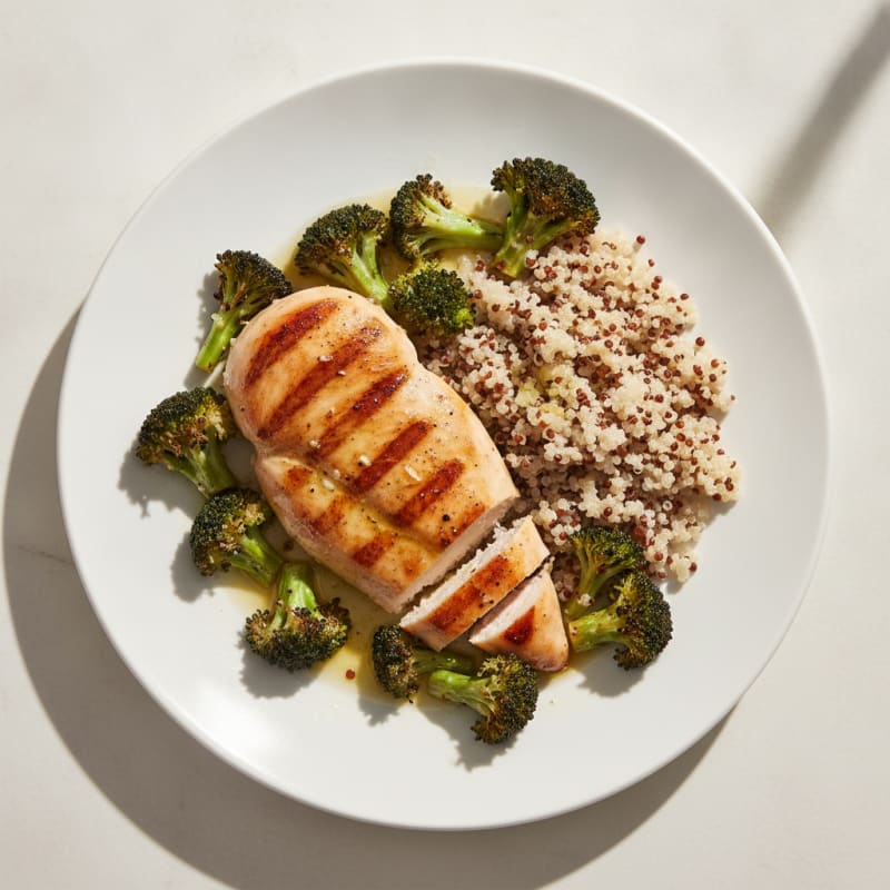 Grilled Chicken Breast with Roasted Broccoli and Quinoa