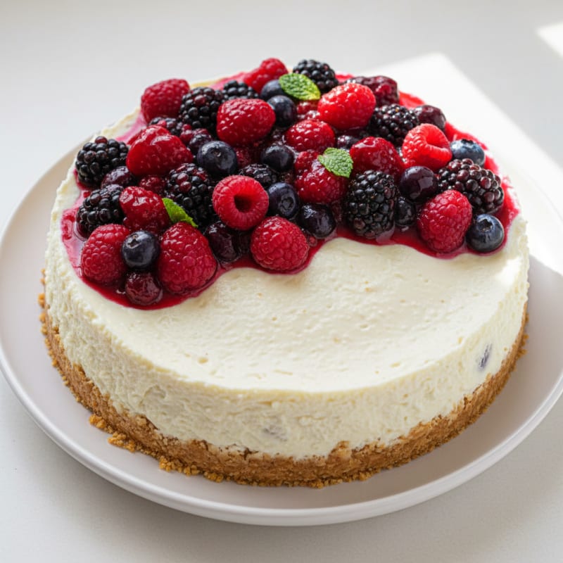 Greek Yogurt Protein Cheesecake with Mixed Berries