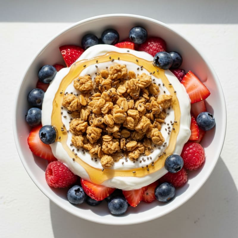 Creamy Greek Yogurt Parfait with Mixed Berries and Protein Granola