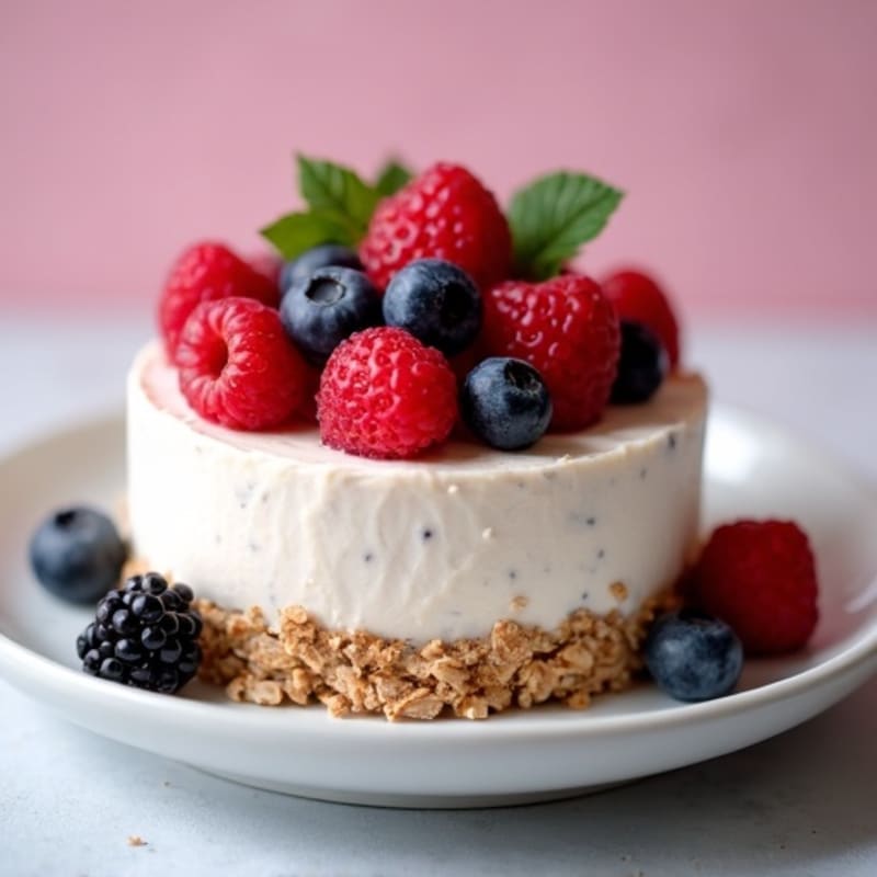 Greek Yogurt Protein Cheesecake with Mixed Berries