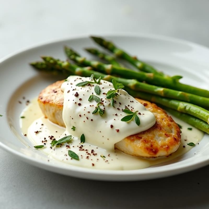 Creamy Garlic Herb Chicken with Roasted Asparagus