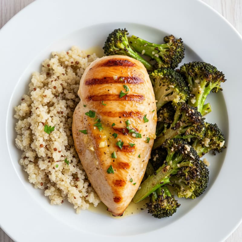 Grilled Chicken Breast with Quinoa and Roasted Broccoli