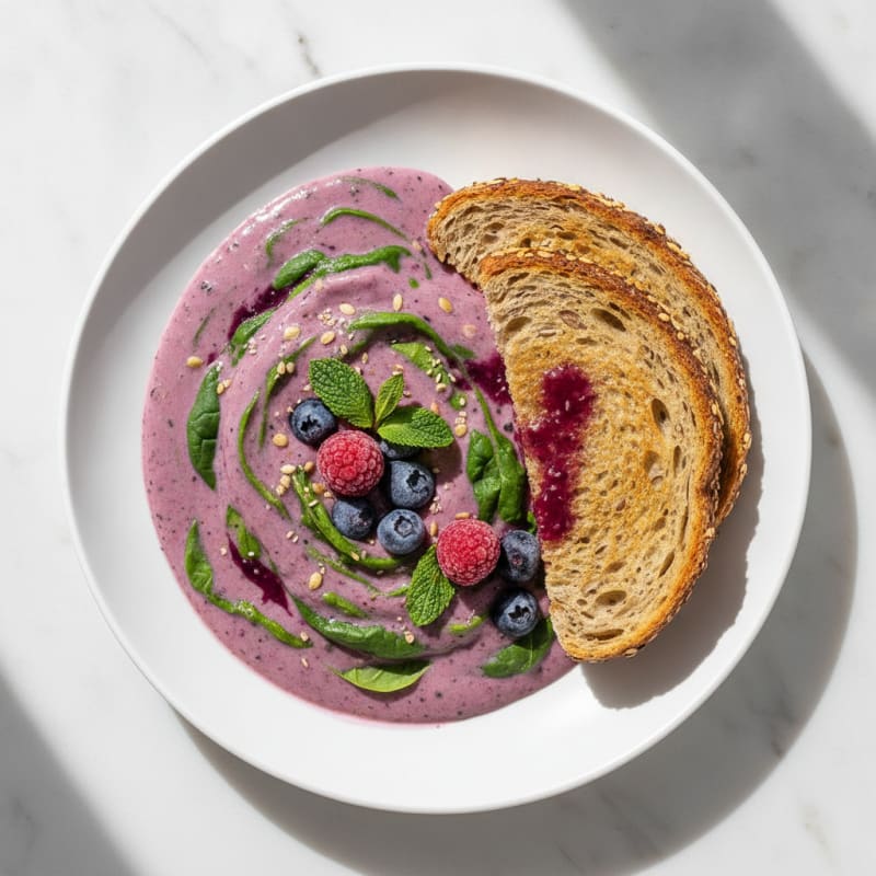 Silky Tofu and Berry Protein Smoothie with Toasted Seed Bread