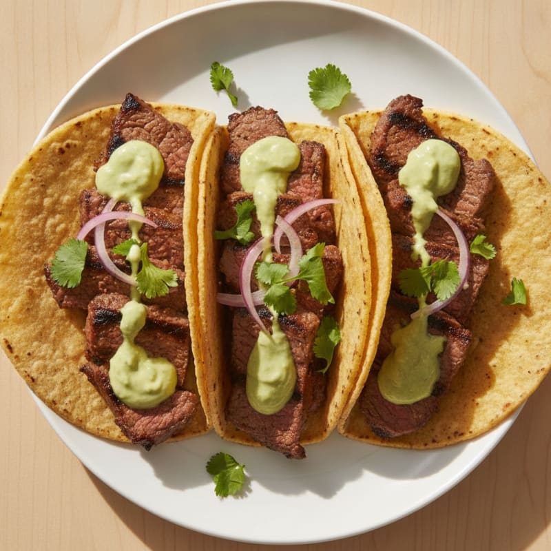 Carne Asada Tacos with Avocado Crema