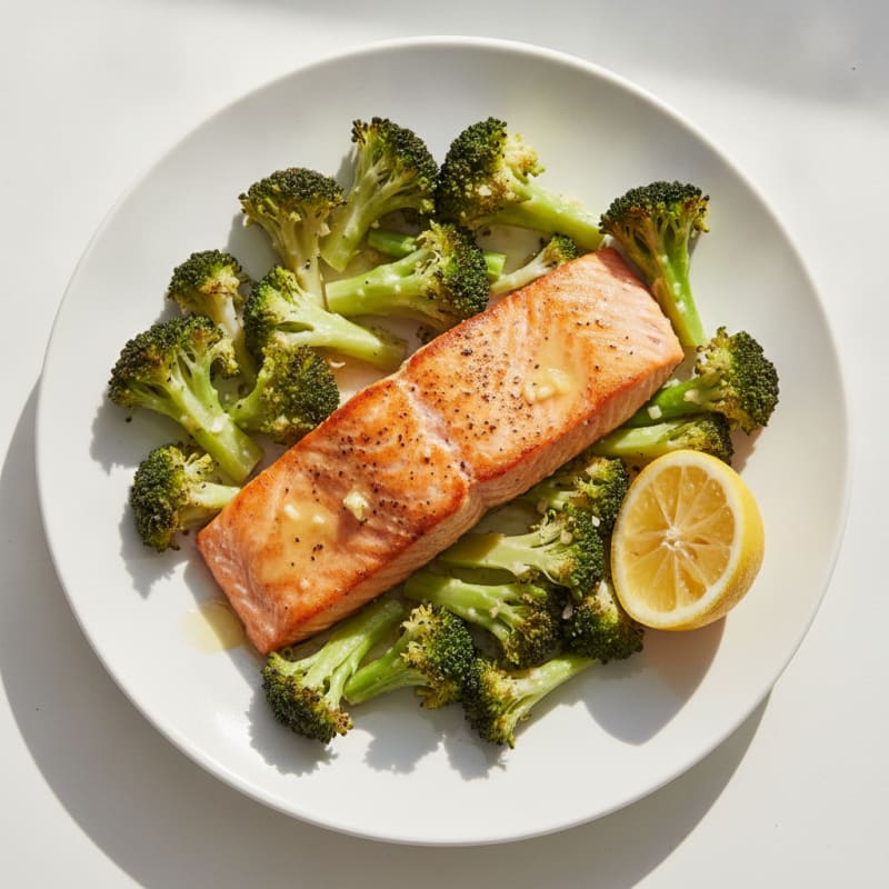 Seared Salmon Fillet with Roasted Broccoli