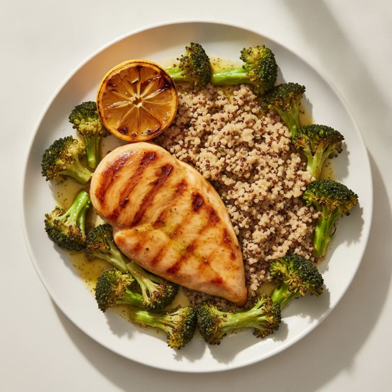 Grilled Chicken Breast with Roasted Broccoli and Quinoa