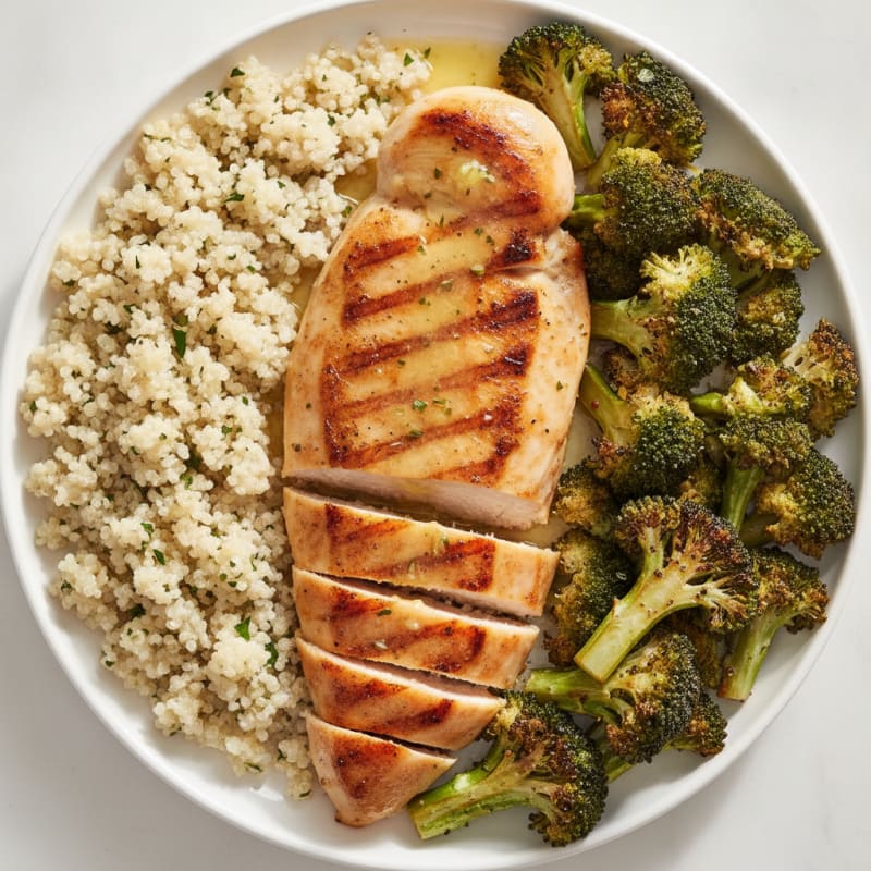 Grilled Chicken Breast with Roasted Broccoli and Quinoa