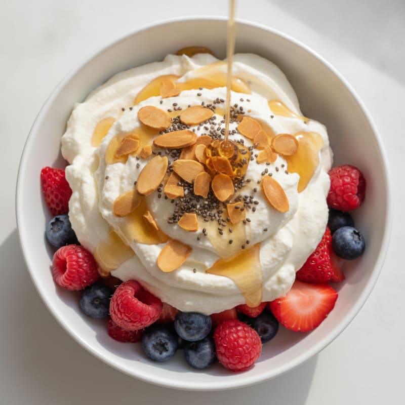 Greek Yogurt Protein Parfait with Mixed Berries and Almonds