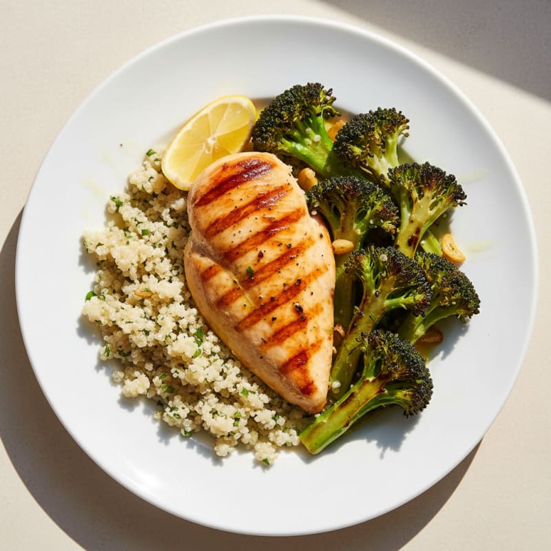 Grilled Chicken Breast with Quinoa and Roasted Broccoli