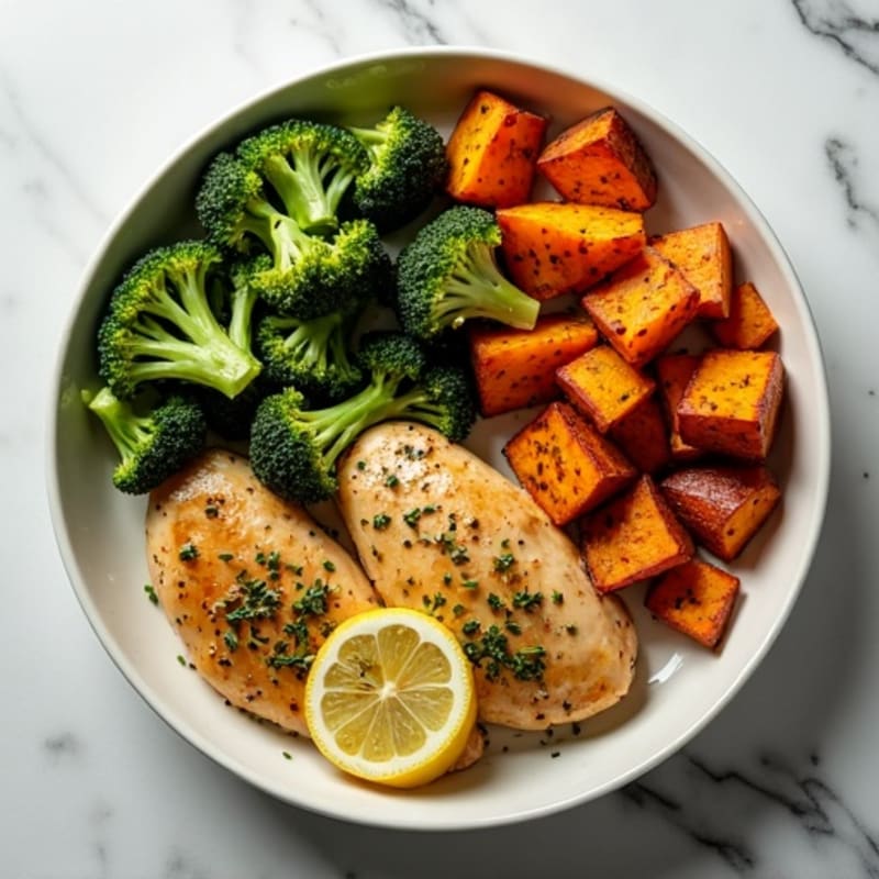 Sheet Pan Lemon Herb Chicken with Roasted Broccoli and Crispy Sweet Potatoes