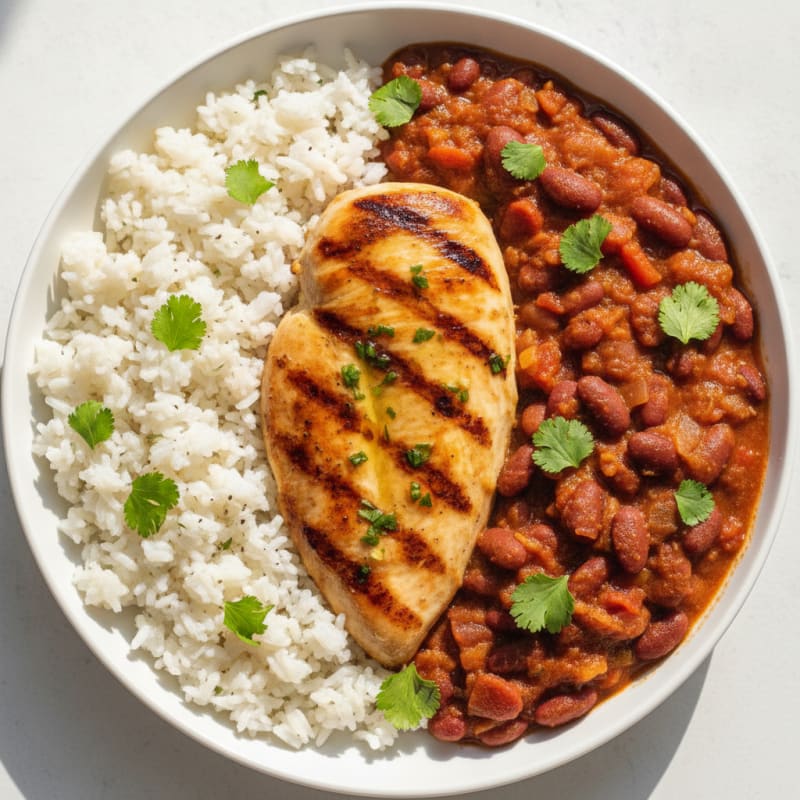 Grilled Chicken Breast with Red Beans and Steamed Rice