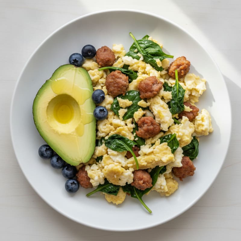 Egg White and Spinach Scramble with Turkey Sausage