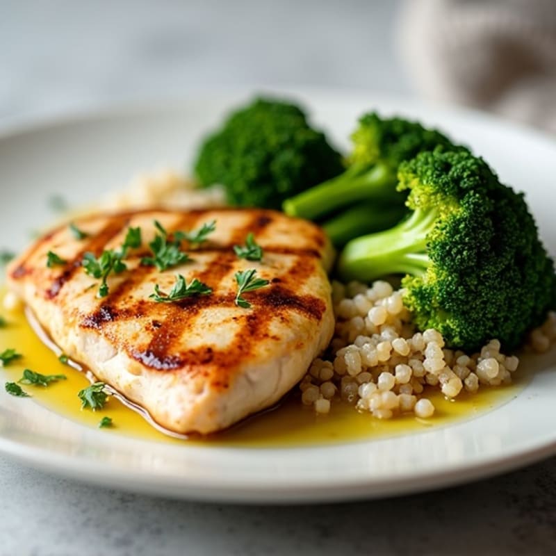 Grilled Chicken Breast with Quinoa and Roasted Broccoli