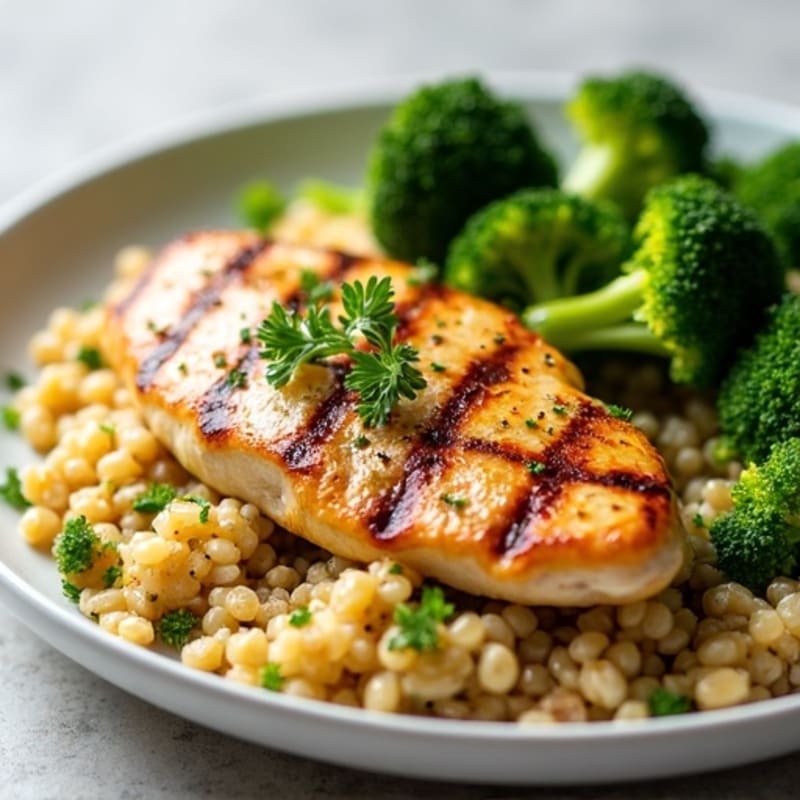 Grilled Chicken Breast with Quinoa and Steamed Broccoli