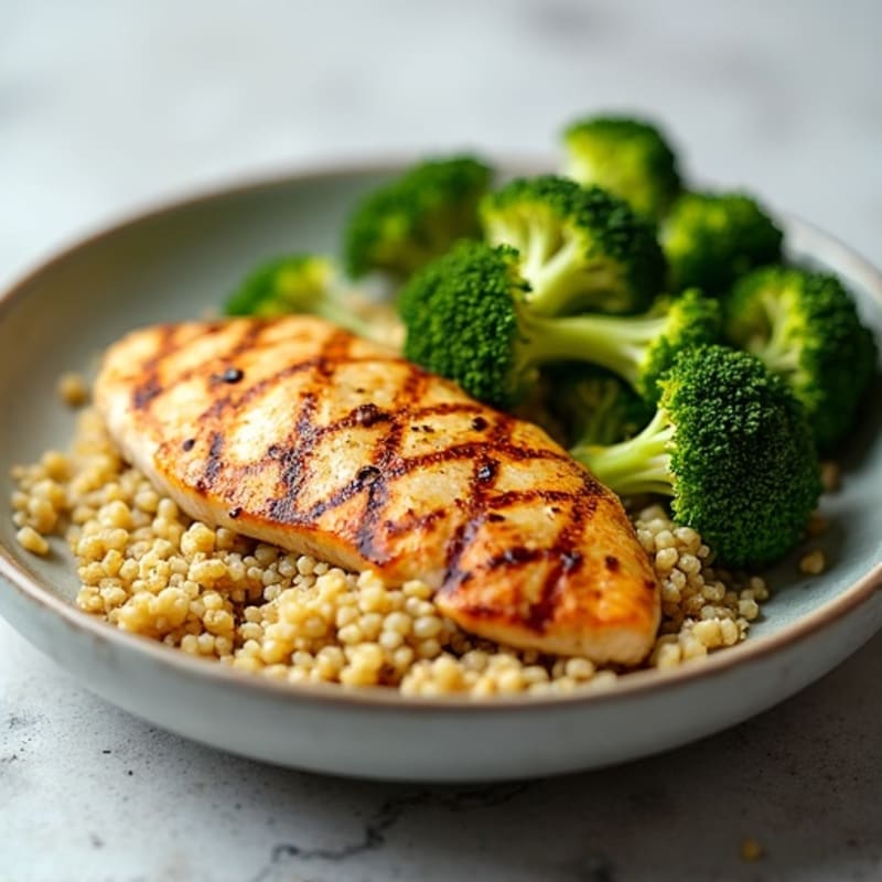 Grilled Chicken Breast with Quinoa and Roasted Broccoli