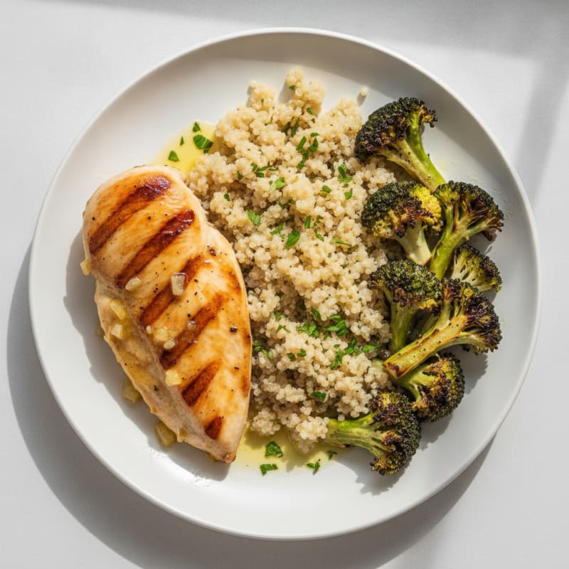 Grilled Chicken Breast with Quinoa and Roasted Broccoli