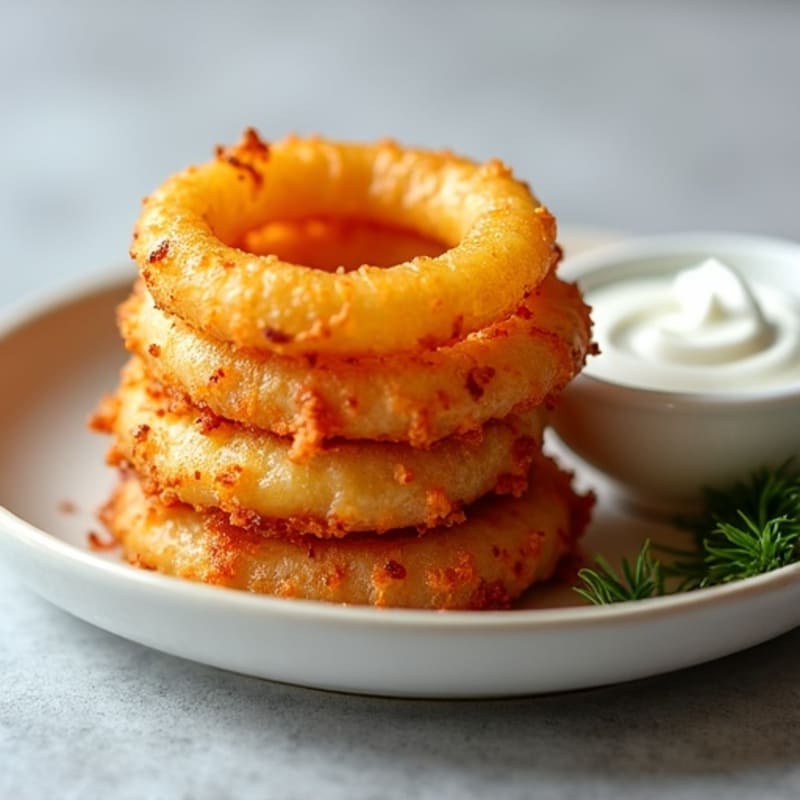 Crispy Baked Onion Rings with Almond Flour Coating and Greek Yogurt Dip