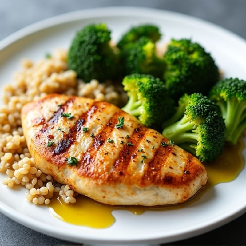 Grilled Chicken Breast with Quinoa and Roasted Broccoli