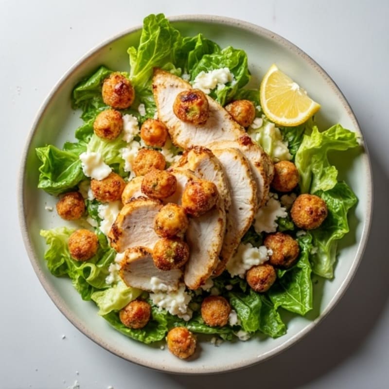 Herb-Grilled Chicken Caesar with Crispy Chickpea Croutons