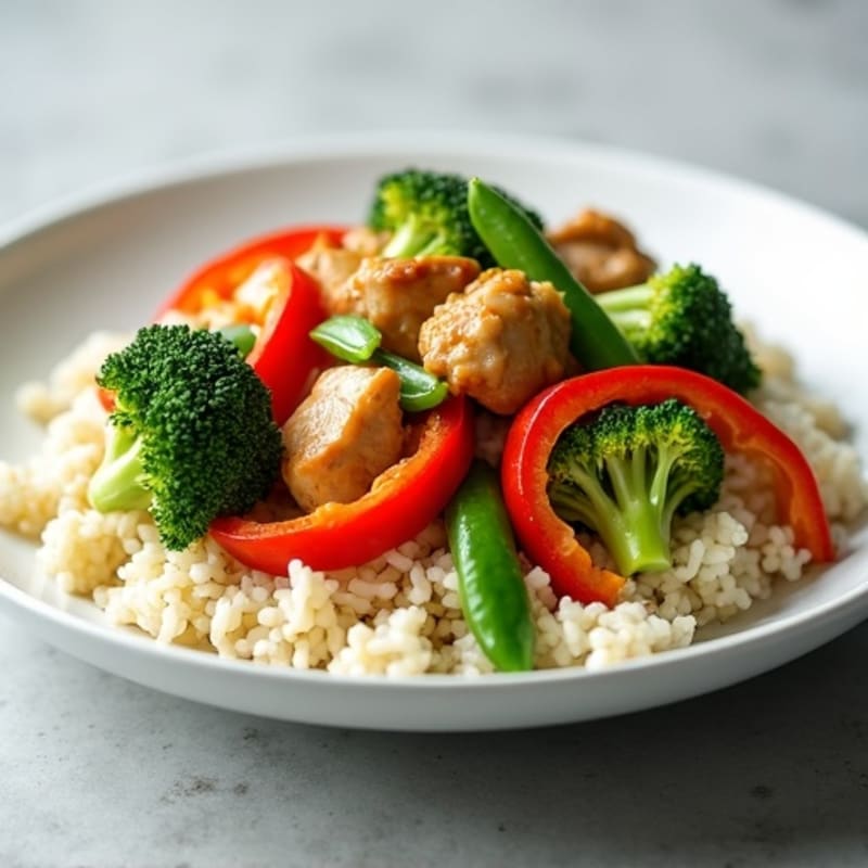 Garlic Chicken Stir-Fry with Fresh Vegetables and Cauliflower Rice